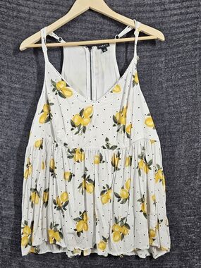 TORRID size 14/16 Flowy White Lemon Print Babydoll Top Tank Sleeveless